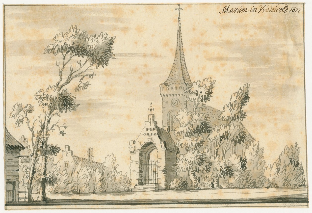 Kirken Marum i Vredewold i 1672 af Jacobus Stellingwerff