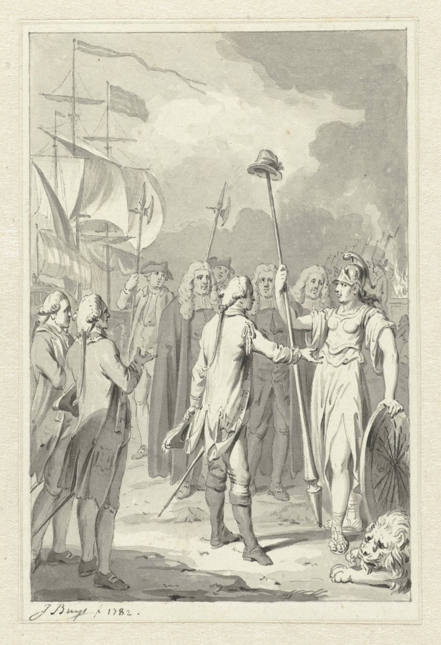 Prins William V tilbyder den hollandske jomfru sine tjenester af Jacobus Buys