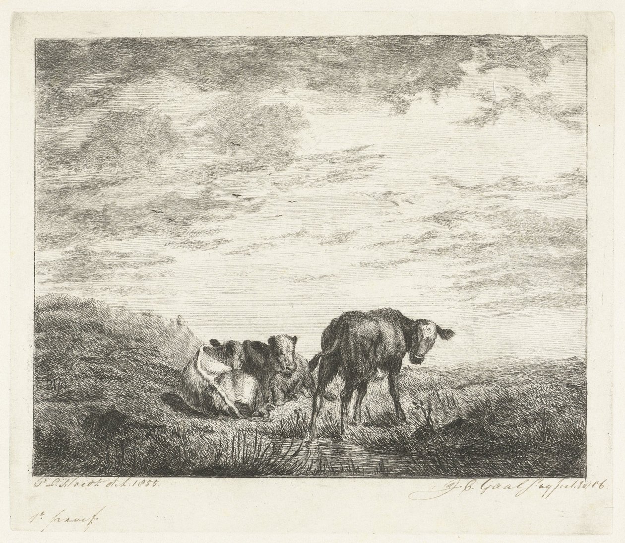 Tre kalve af Jacobus Cornelis Gaal (signed by artist)