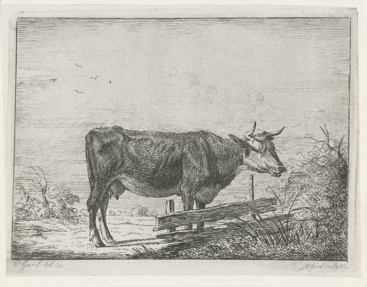 Ko stående ved et hegn af Jacobus Cornelis Gaal