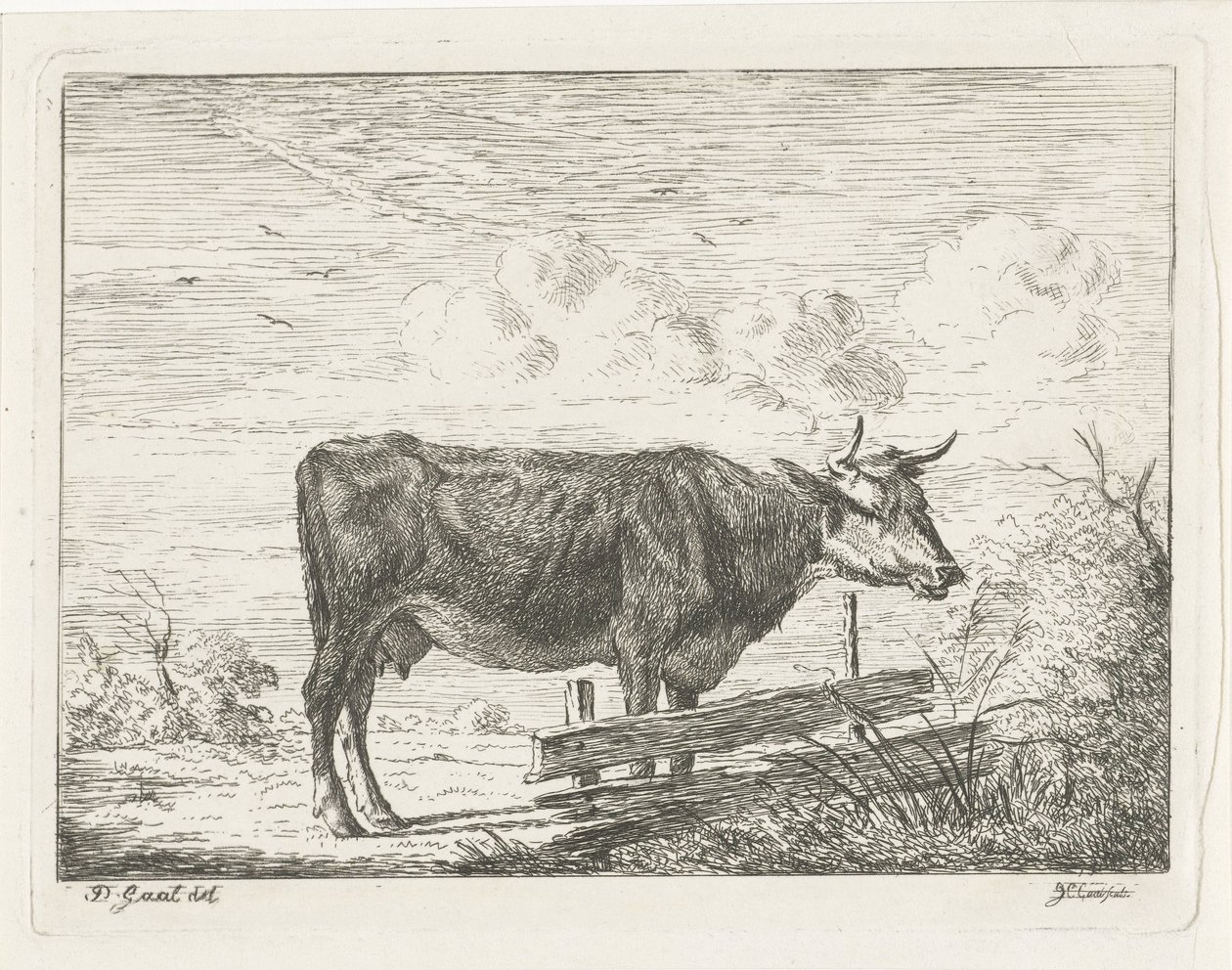 Ko stående ved et hegn af Jacobus Cornelis Gaal
