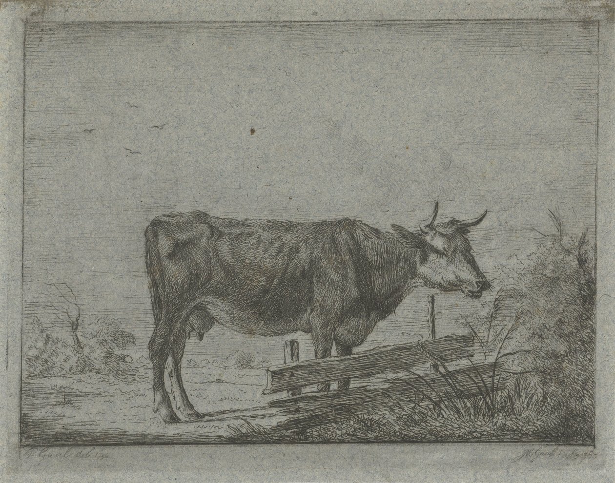 Ko stående ved et hegn af Jacobus Cornelis Gaal