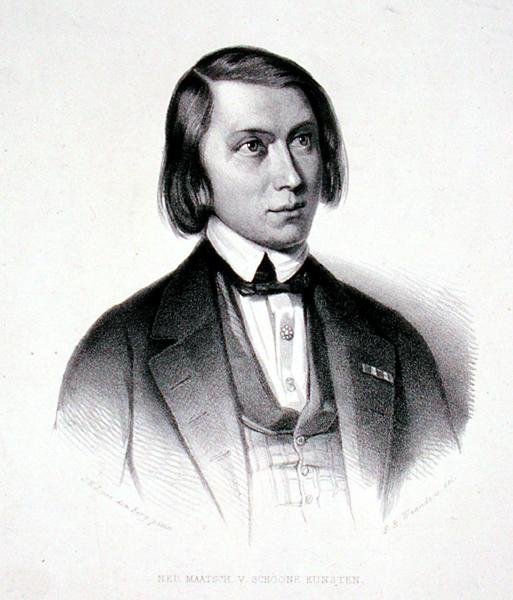 Portræt af Josephus Hermanus Verhulst (1816-91) (stik) af Jacobus Everardus Josephus van den (after) Berg