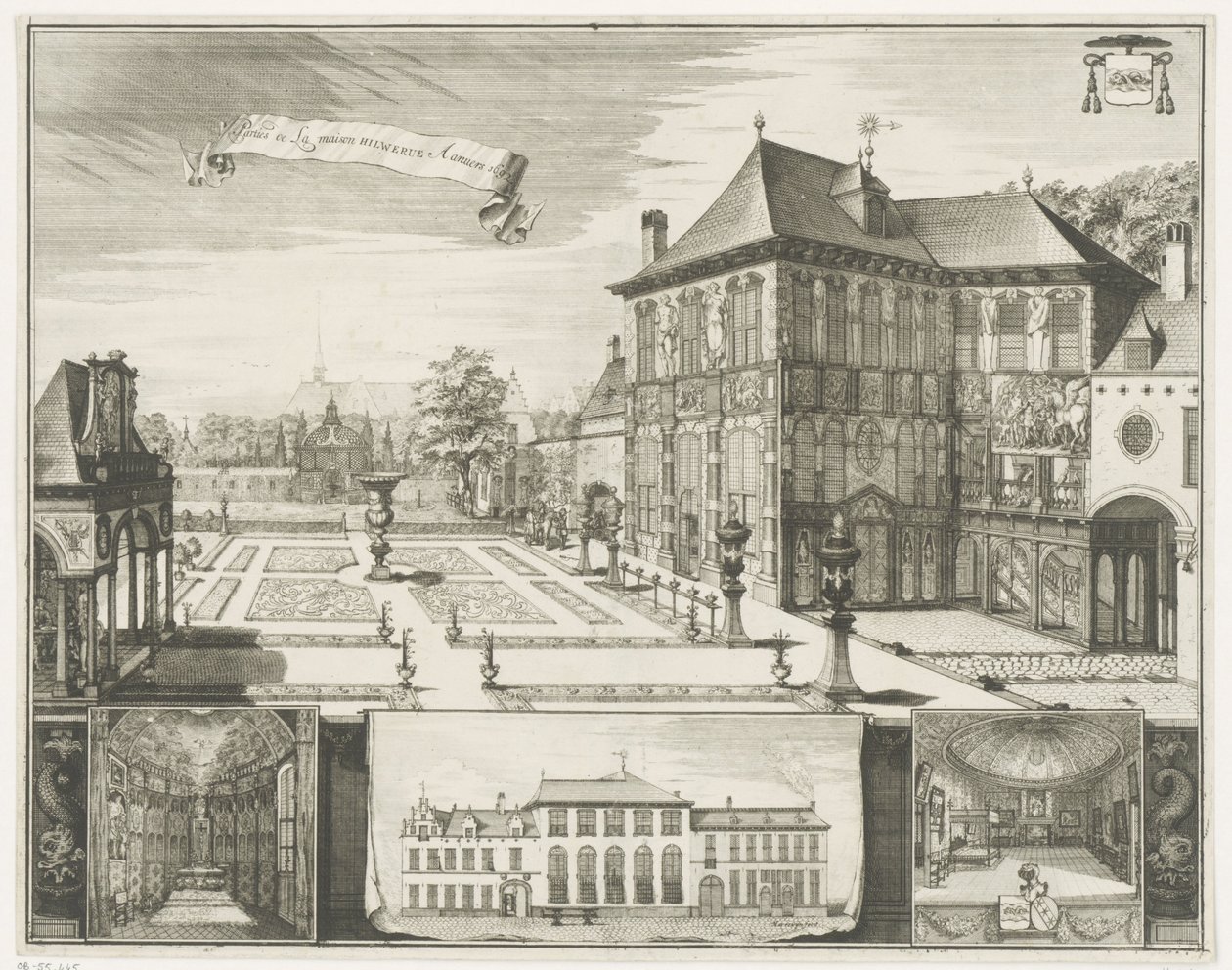 Udsigt over Rubens-huset i Antwerpen Udsigt over Hilwerue-huset i Antwerpen Parties de la maison Hilwerue Aanvers 1692 (titel på objekt) af Jacobus Harrewijn