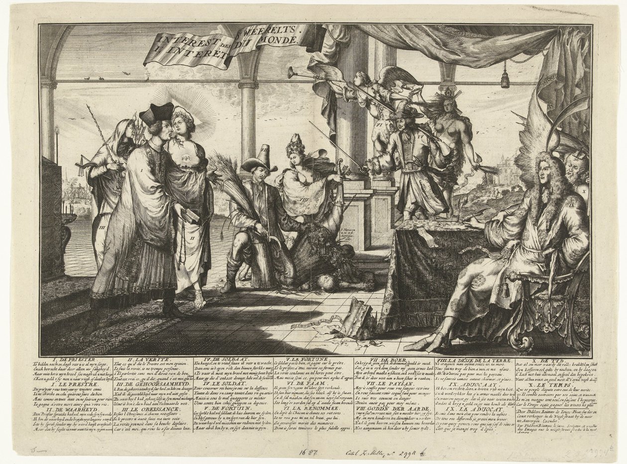 Tegneserie om advokatbranchen, der drager fordel af menneskets skænderier, 1687 Interest des