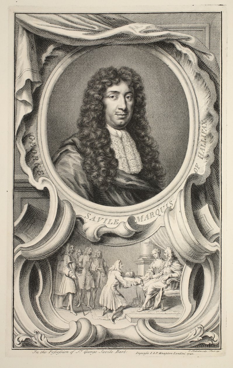 Portræt af Savile, markis af Halifax, illustration fra "Heads of Illustrious Persons of Great Britain", udgivet af Knapton, London 1742 af Jacobus Houbraken