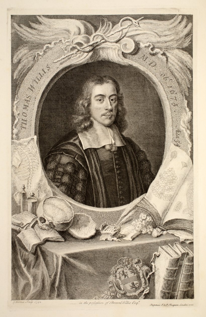 Portræt af Thomas Willis, M.D., illustration fra "Heads of Illustrious Persons of Great Britain", udgivet af Knapton, London 1742 af Jacobus Houbraken