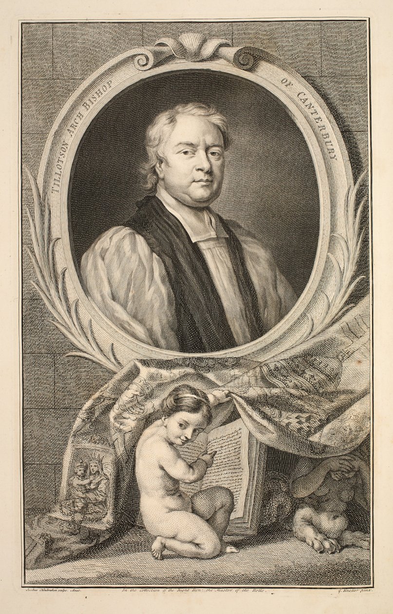 Portræt af Tillotson, ærkebiskop af Canterbury, illustration fra 