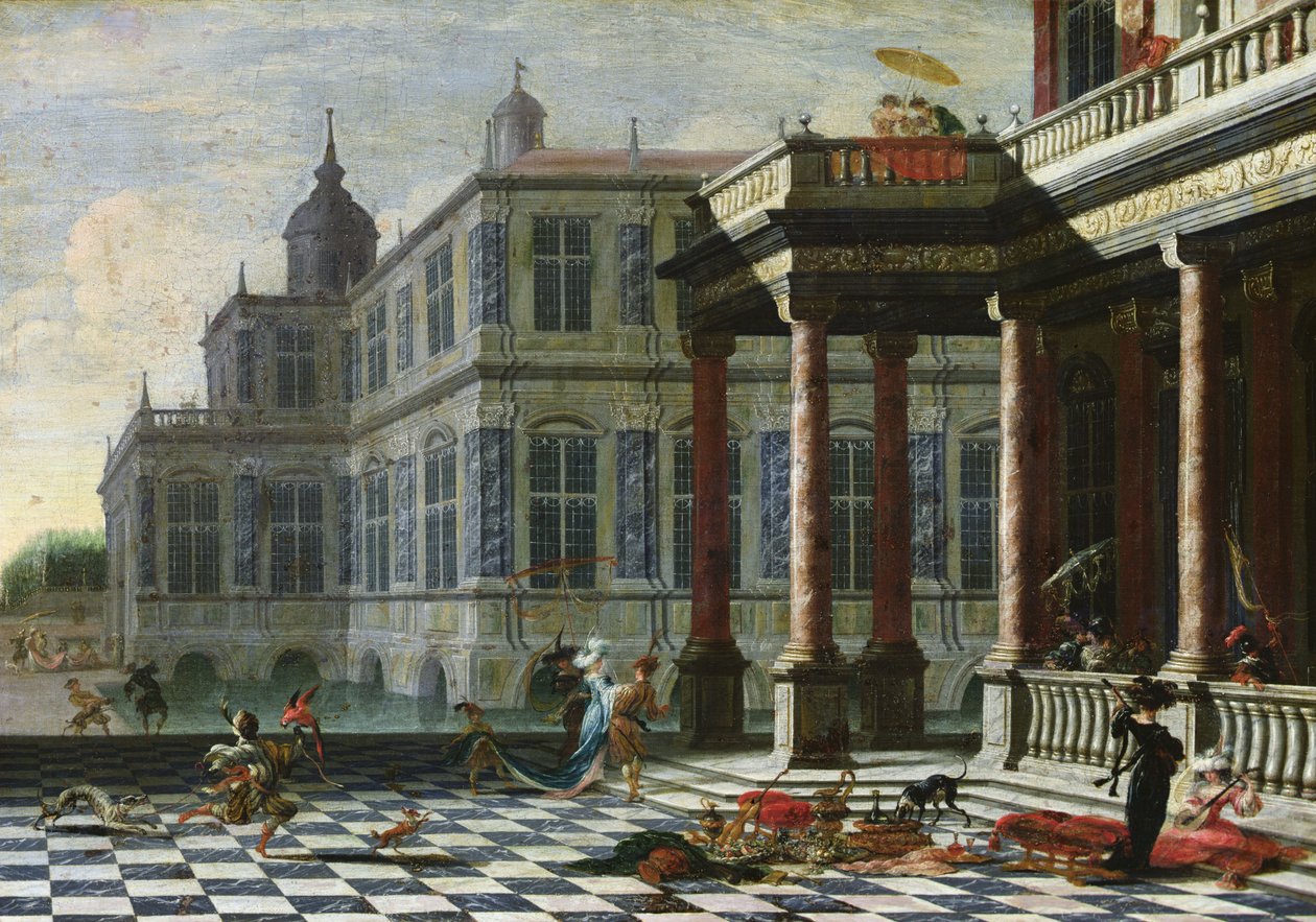 Italiensk palads med terrasse (olie på lærred) af Jacobus Saeys