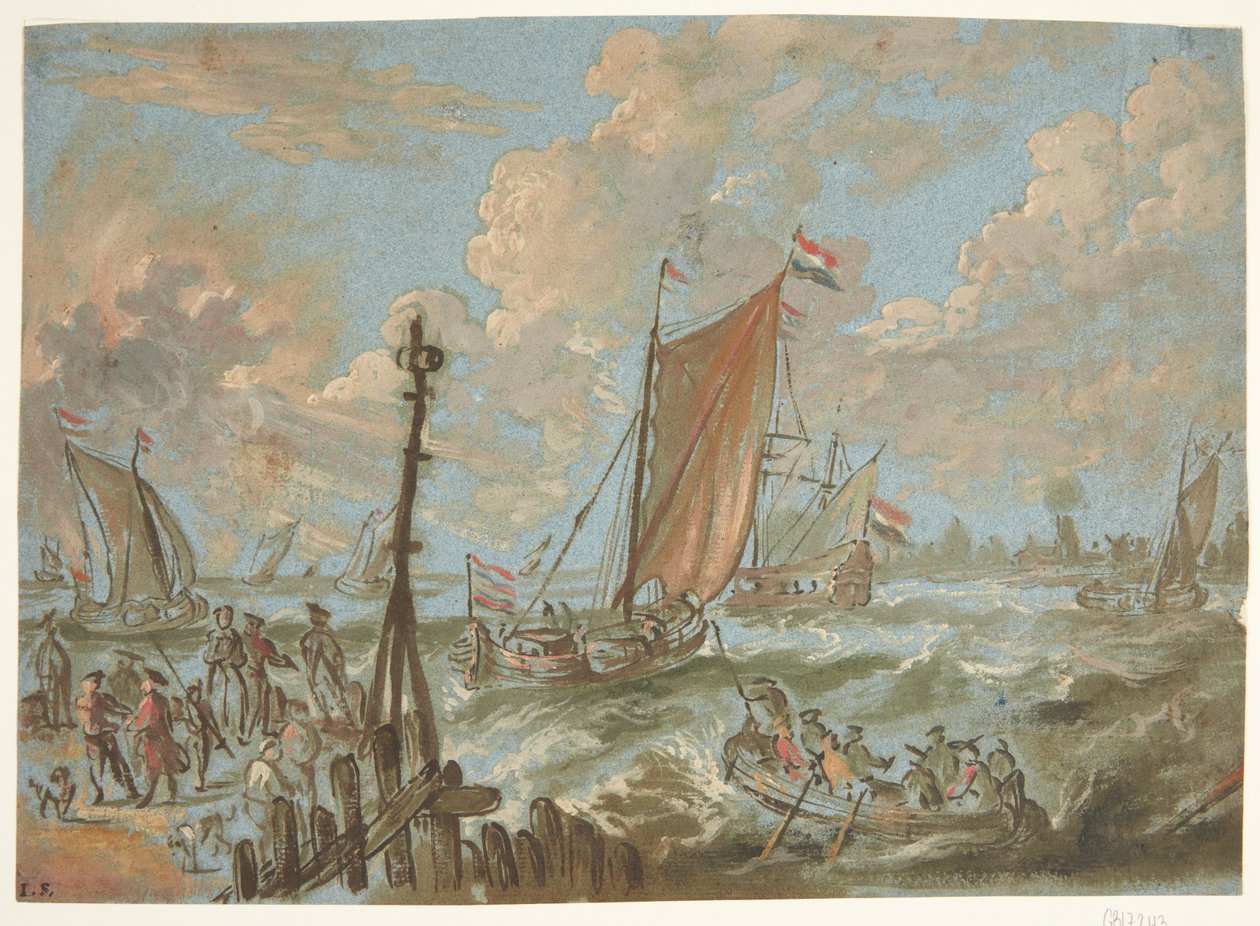 Havn med skibe for sejl af Jacobus Storck