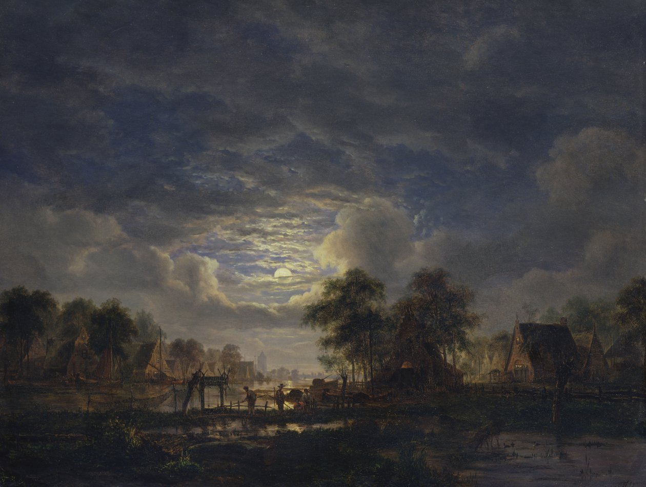 Landsby ved en kanal, 1840 af Jacobus Theodorus Abels