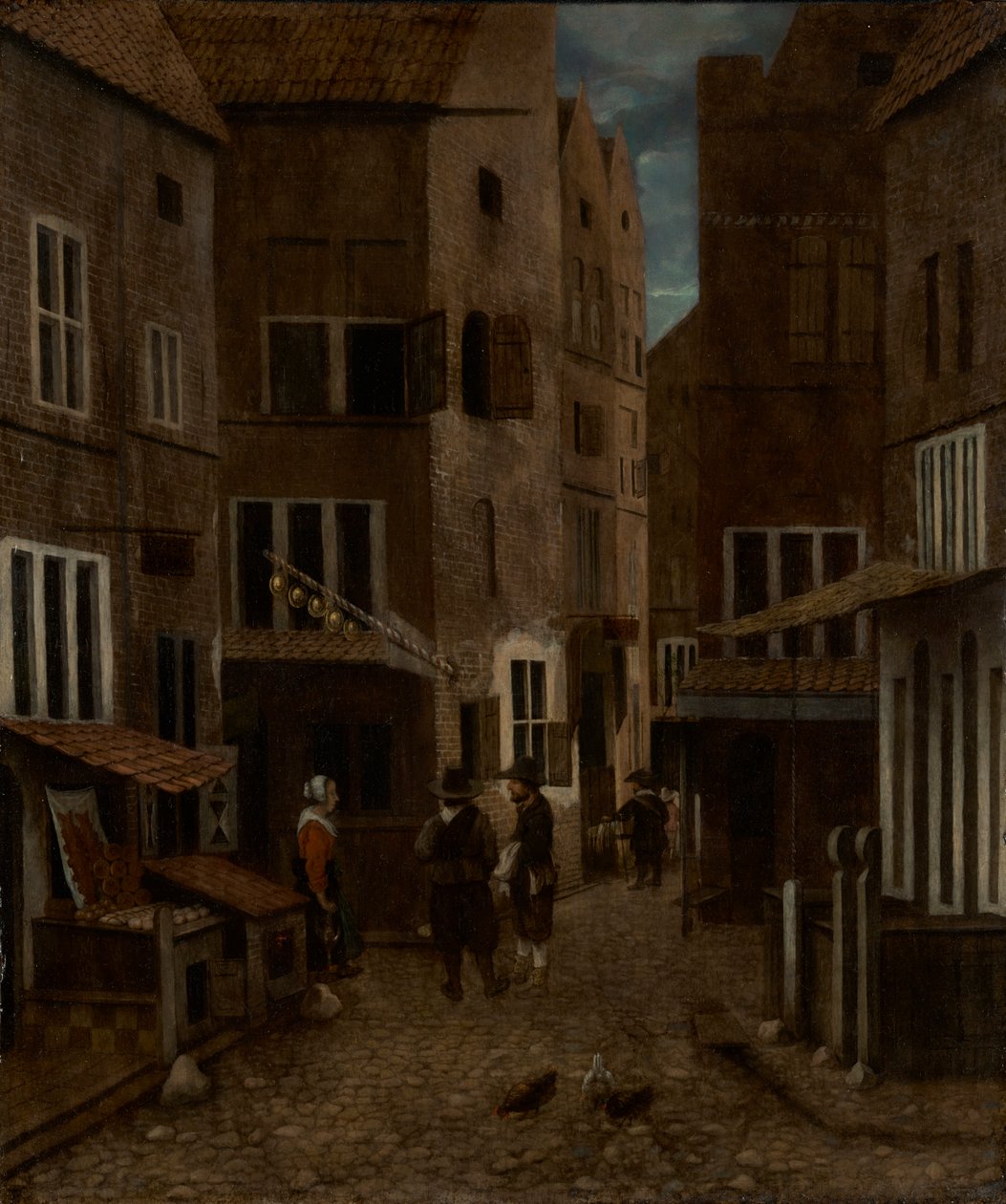 Gadescene (olie på panel) af Jacobus Vrel or Frel