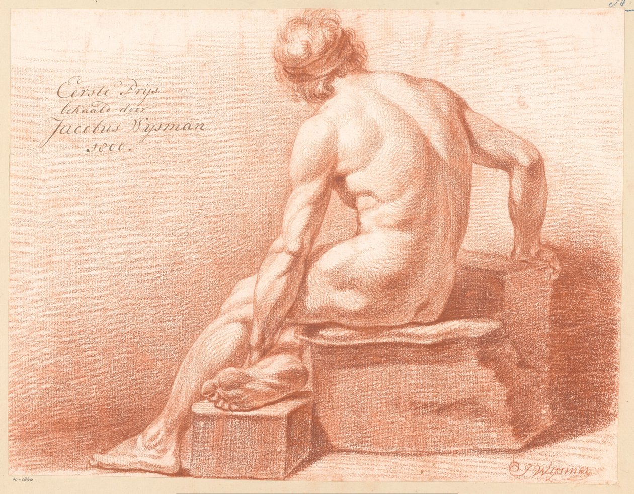 Siddende nøgen mand, set bagfra (1. præmie 1800) af Jacobus Wijsman