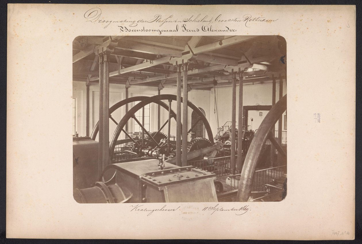 Bovenstoom pumpestation Prins Alexander / Kralingscheveer 18. september 1869 (titel på objekt) Genvinding af søerne i Schieland øst for Rotterdam (serietitel på objekt) af Jacobus van Gorkom jr.
