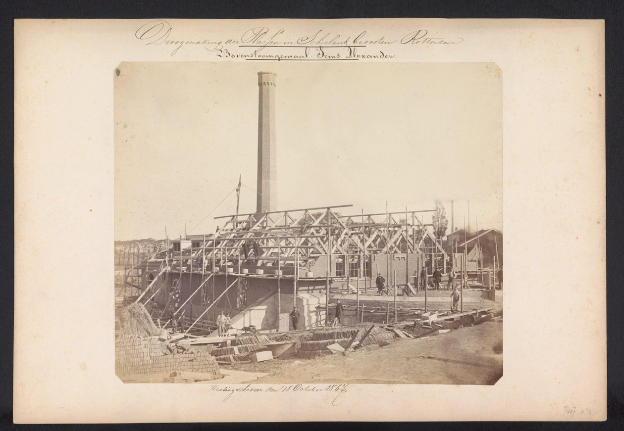 Bovenstoom pumpestation Prins Alexander / Kralingscheveer den 18. oktober 1867 (titel på objekt) Genvinding af søerne i Schieland øst for Rotterdam (serietitel på objekt) af Jacobus van Gorkom jr.