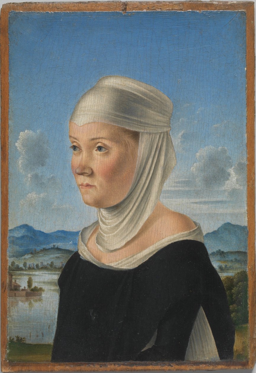 Portræt af en kvinde, muligvis en nonne fra San Secondo; (bagside) scene i grisaille af Jacometto Veneziano