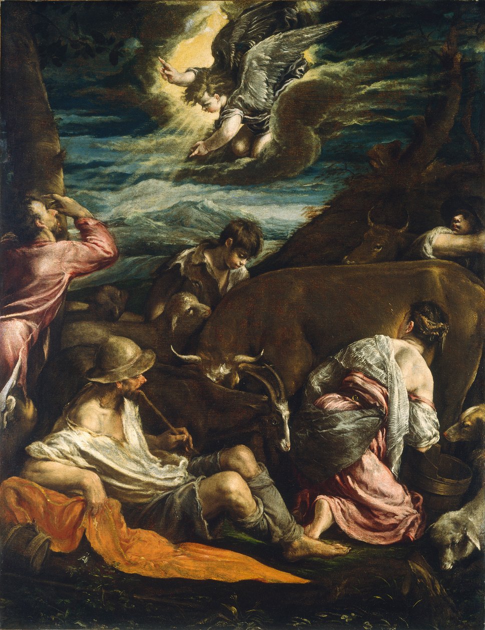 Bebudelsen til hyrderne, c.15551560 af Jacopo Bassano