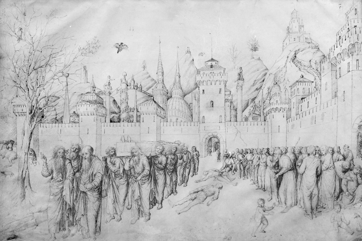 Jomfruens begravelse, fra Jacopo Bellinis tegningsalbum (pen og blæk på pergament) af Jacopo Bellini
