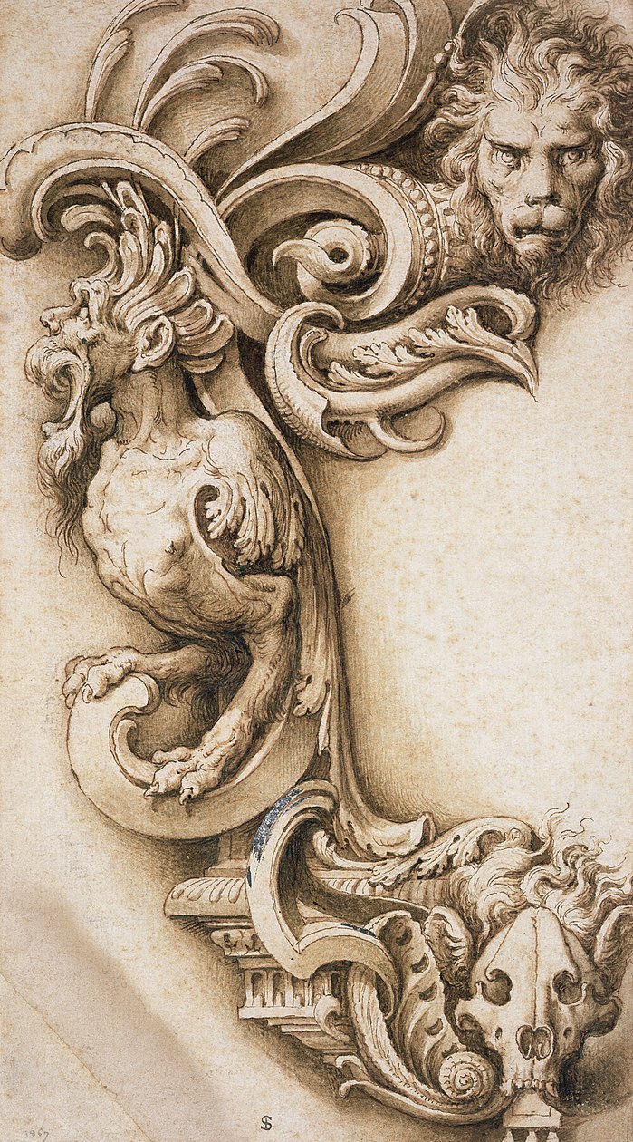 Grotesque Scroll (pen og brunt blæk på papir) af Jacopo Ligozzi