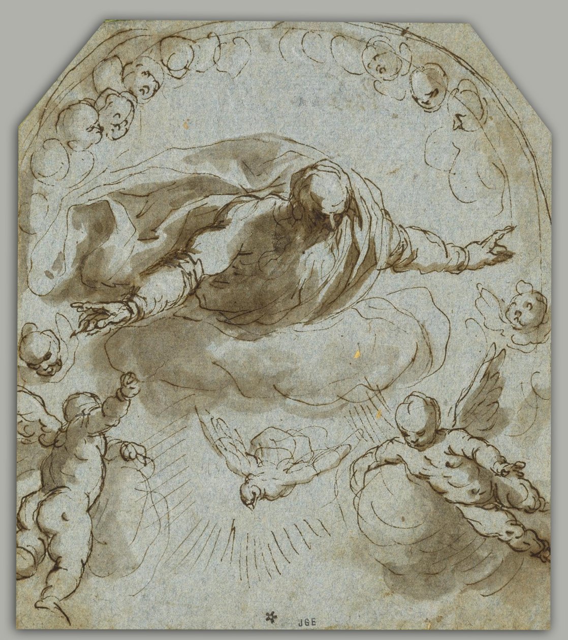 Gud Faderen med due, to putti og en nimbus af keruber af Jacopo Negretti