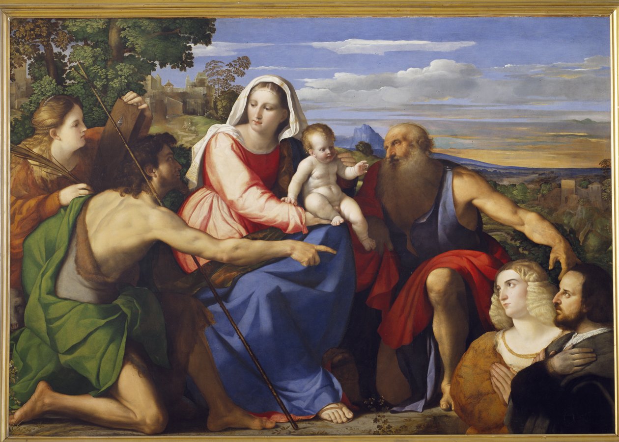 Sacra Conversazione med den hellige Katarina, Johannes Døberen og to donorer af Jacopo Palma