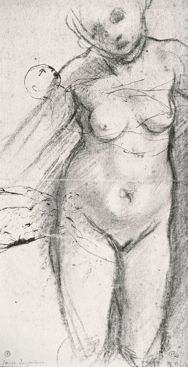 Knælængde undersøgelse af en nøgen kvinde af Jacopo Pontormo