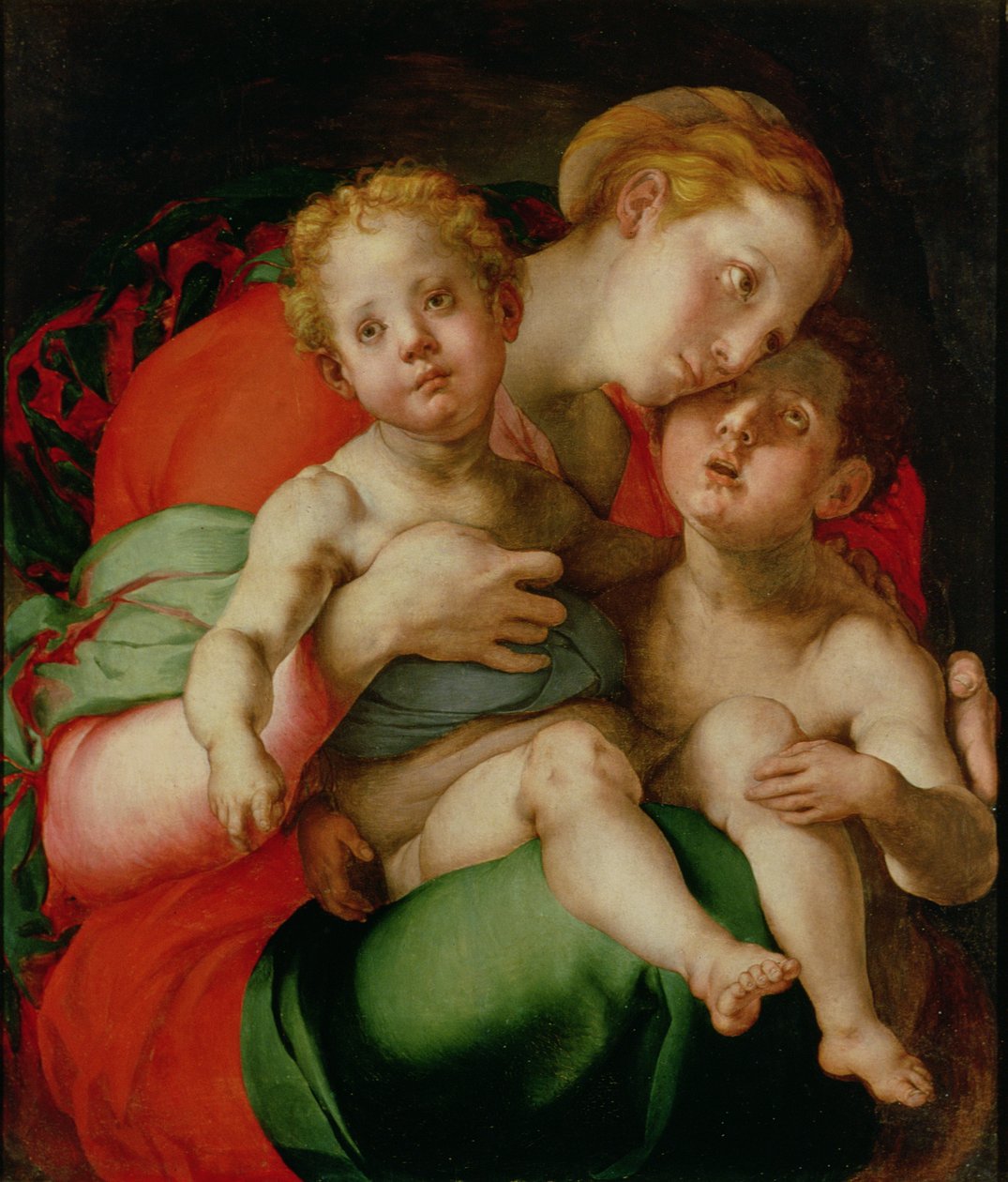 Madonna og barn med spædbarnet St. Johannes Døberen (panel) af Jacopo Pontormo