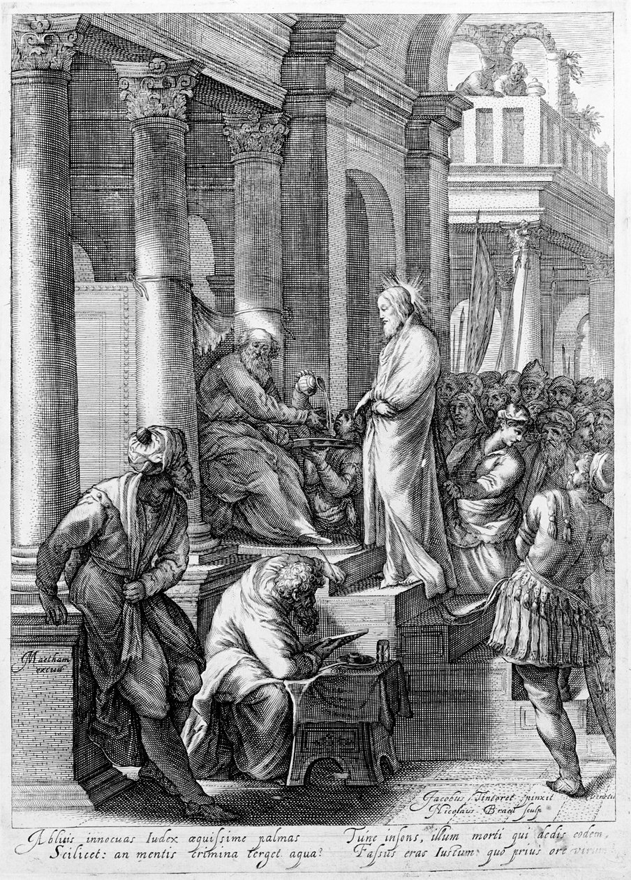 Kristus foran Pilatus, graveret af Nicolaes Braeu af Jacopo Robusti Tintoretto