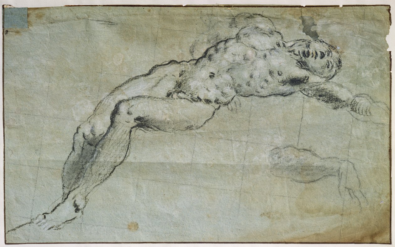 Studie til St. Georges krop (kul på papir) af Jacopo Robusti Tintoretto