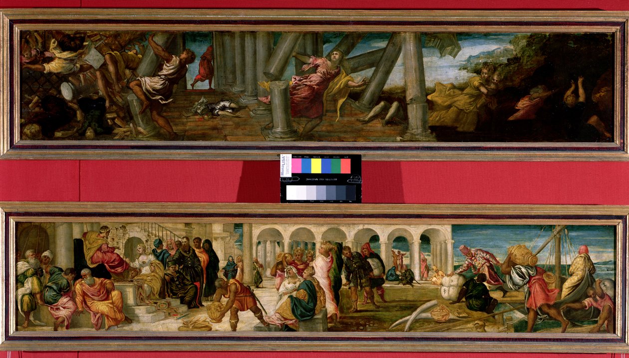 Samsons død; Dronningen af Saba foran kong Salomon (et par), 1543 af Jacopo Robusti Tintoretto
