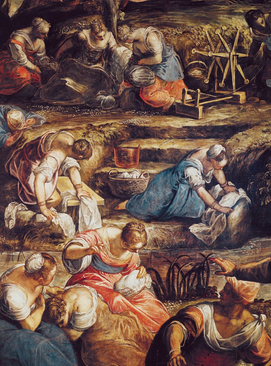 The Miraculous Fall of Manna, detalje af kvinder, der arbejder af Jacopo Robusti Tintoretto