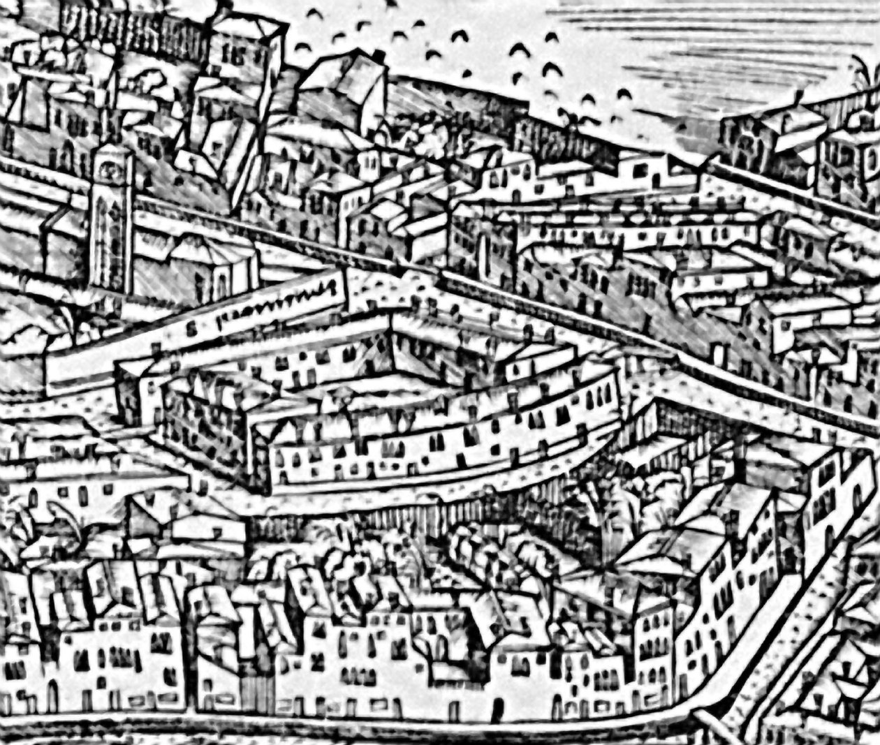 Grande Perspective Plan - Venedig, detalje af ghettoen, ca. 1500 graveringsdetalje af 416593 af Jacopo de Barbari