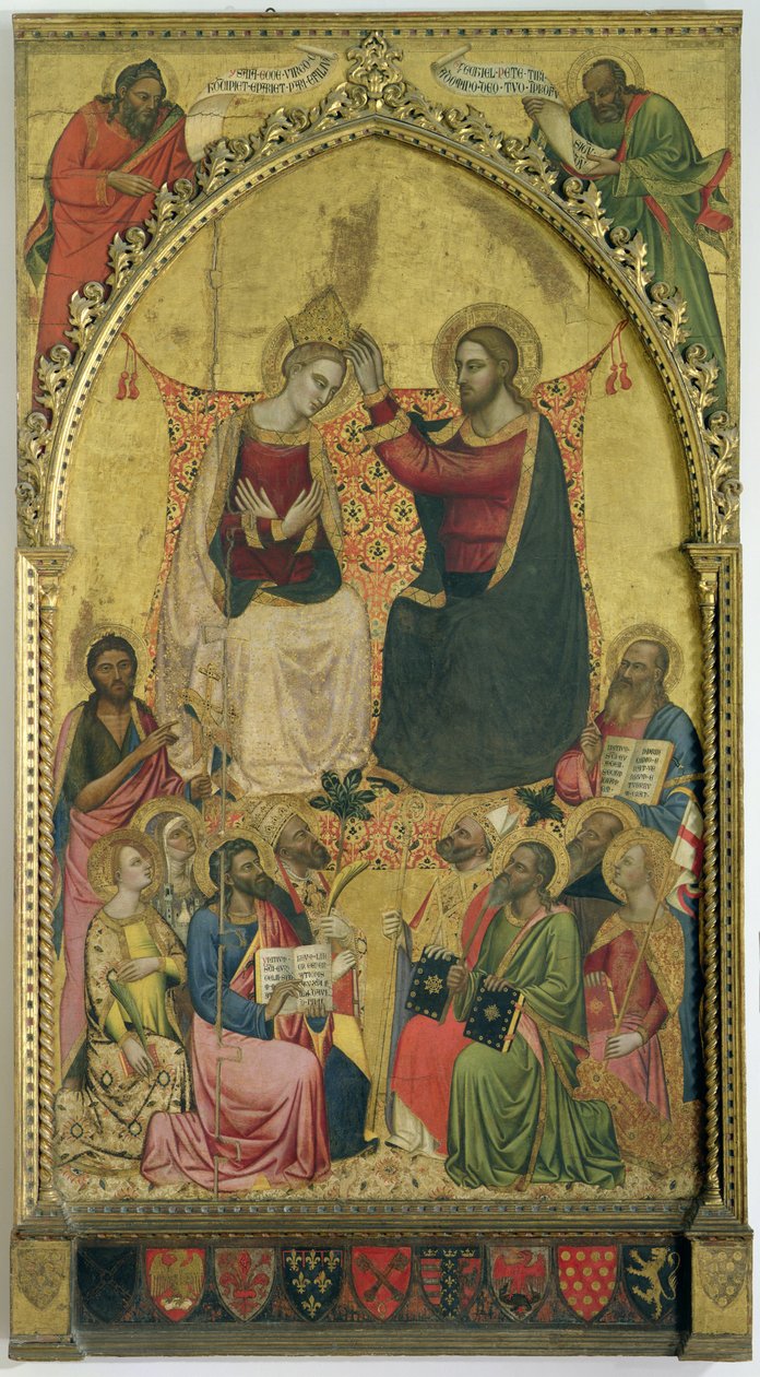Jomfruens kroning med hellige og profeter, ca. 1372 (tempera på panel) af Jacopo di Cione