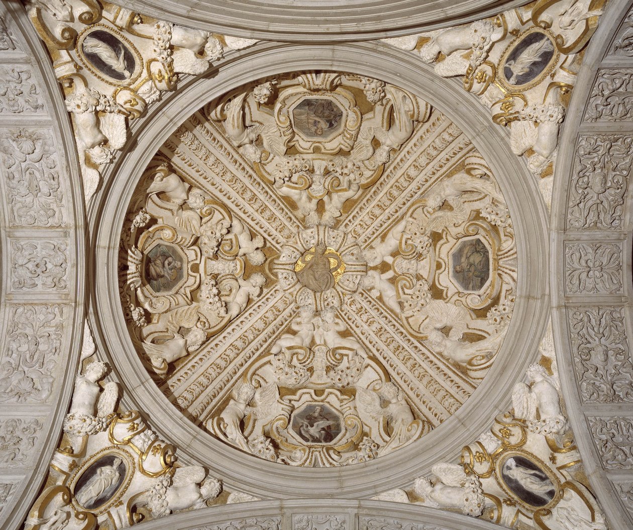 Detalje af loftet i Sansovino Gallery, Venedig, c.1537 (sten) af Jacopo (1486 1570) Sansovino