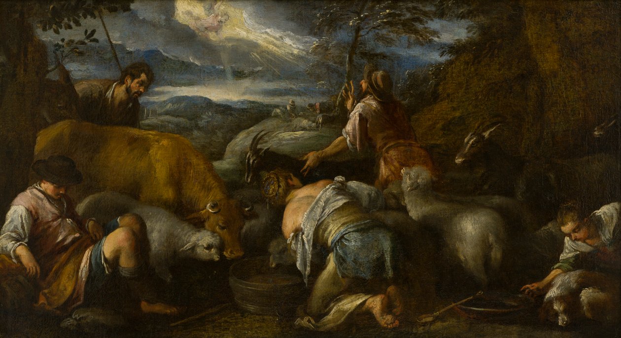 Hyrdernes bebudelse, ca. 1530-92 (olie på lærred) af Jacopo Bassano