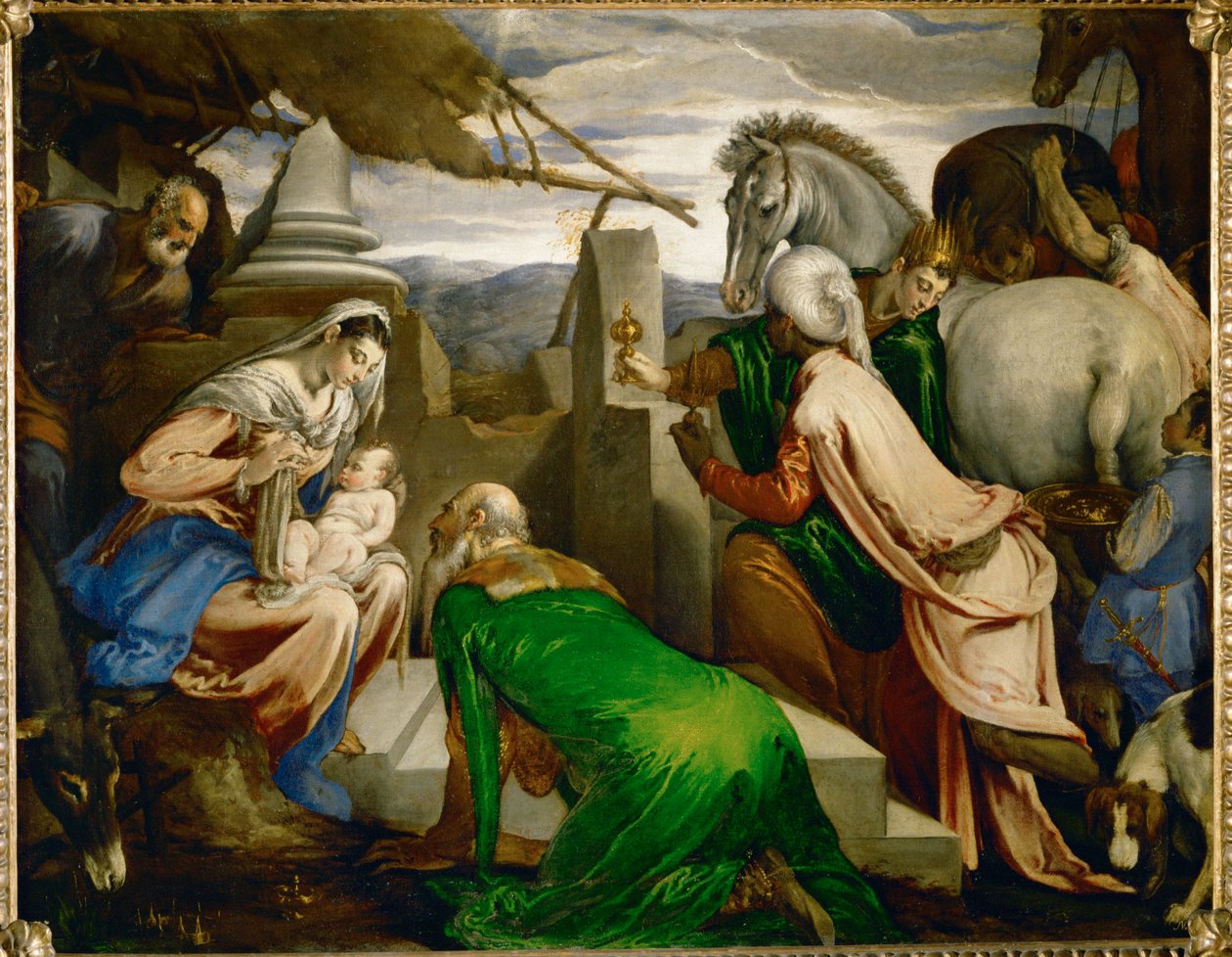The Adoration of the Magi ... (olie på lærred) af Jacopo (1510 92) Bassano