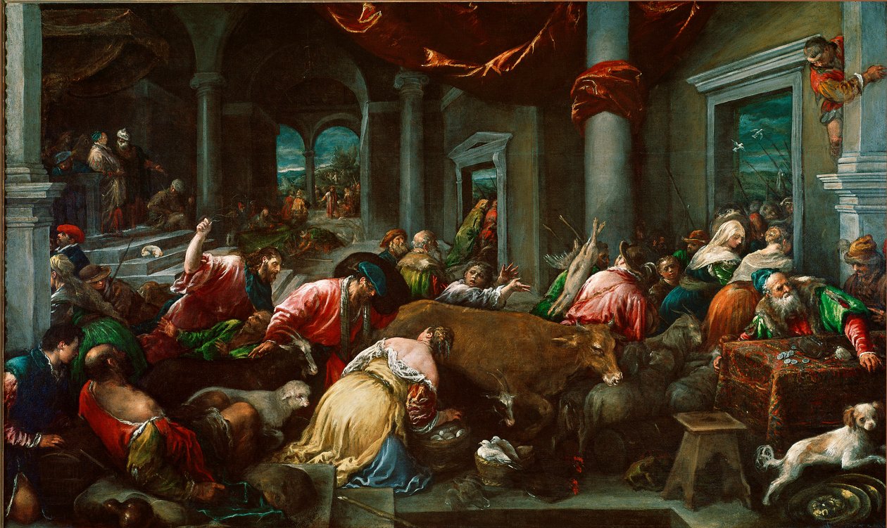 Rensningen af templet eller "" Kristus jager købmænd fra templet"" Maleri af Jacopo Da Ponte dit Jacopo Bassano (1517 ca. 1592) Søn. 160x265 cm London, National Gallery af Jacopo Bassano