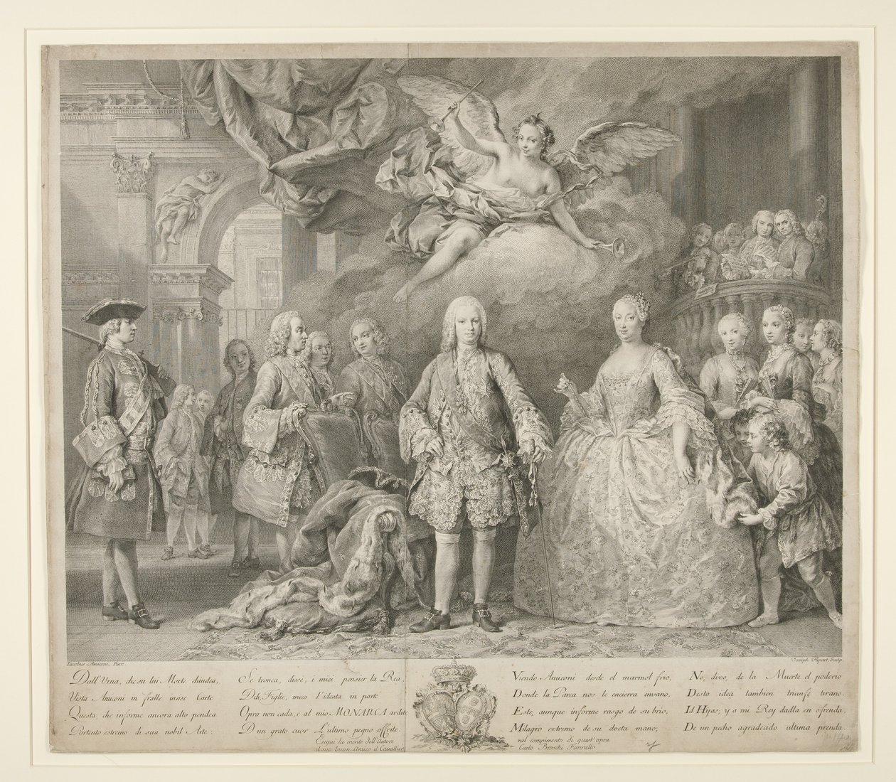 Ferdinand VI og hans dronning Maria Barbara af Braganza med Scarlatti og den berømte italienske kastrat Farinelli af Jacopo (after) Amigoni