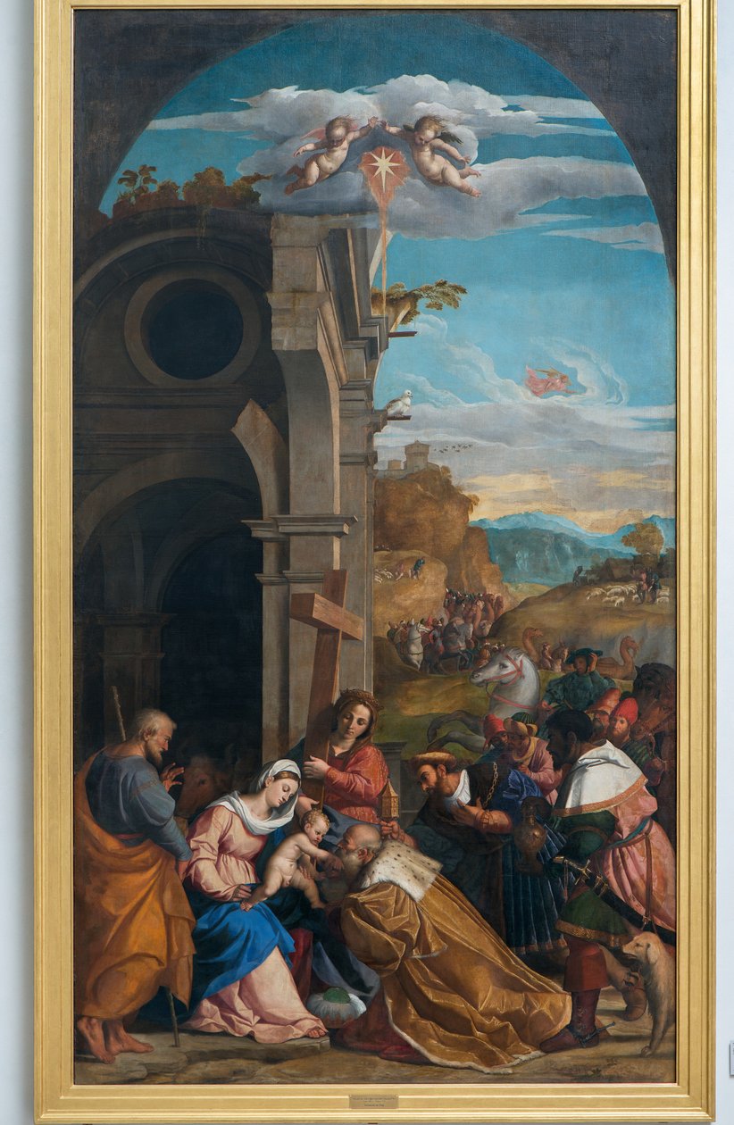 Tilbedelse af Magi i nærværelse af Saint Helen af Jacopo (c.1480 1528) Palma