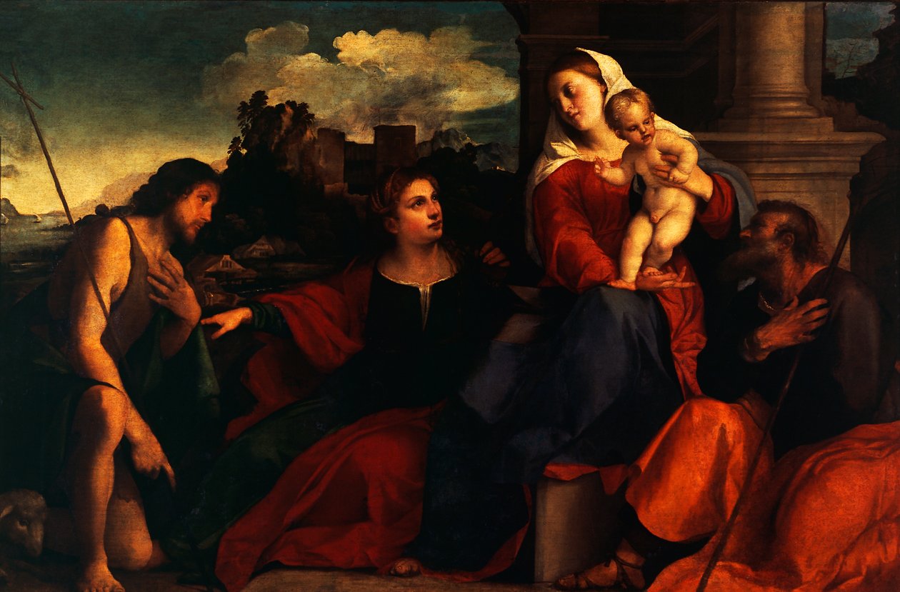 Hellig samtale, ca. 1525 (olie på lærred) af Jacopo (c.1480 1528) Palma