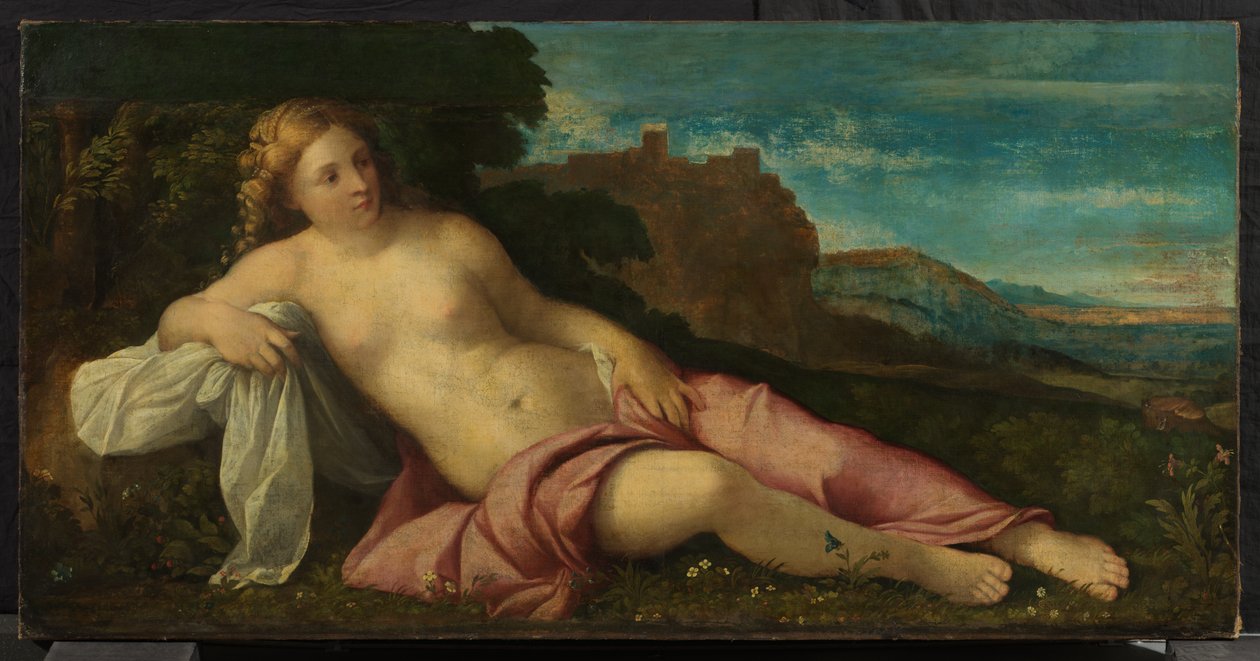 Venus i et landskab, ca. 1520 (olie på lærred) af Jacopo (c.1480 1528) Palma
