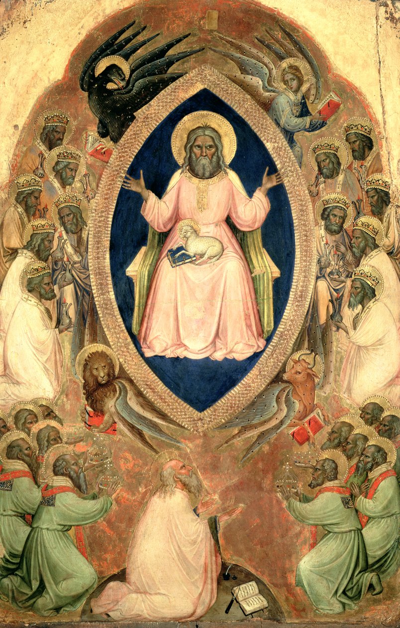 Gud Faderen tronede fra Apokalypsens Polyptykon efter 1343 (tempera på panel med guld) af Jacopo Alberegno
