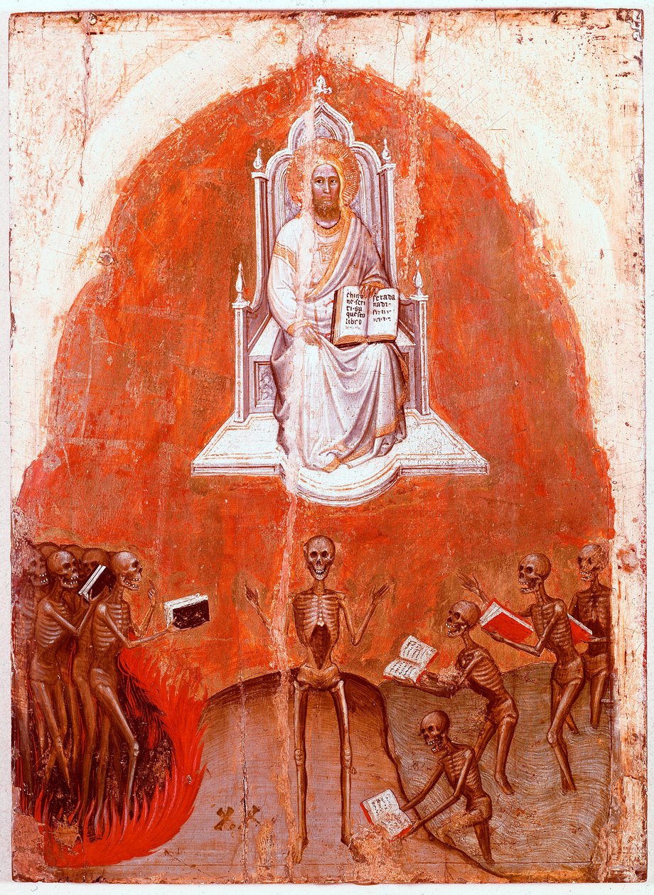 Venstre panel af Åbenbaringens Polyptykon: Kristus med Livets Bog. Detrempe på træ af Jacobello Alberegno (1367-1397 ca.) 1360-1390. Gallerie dell