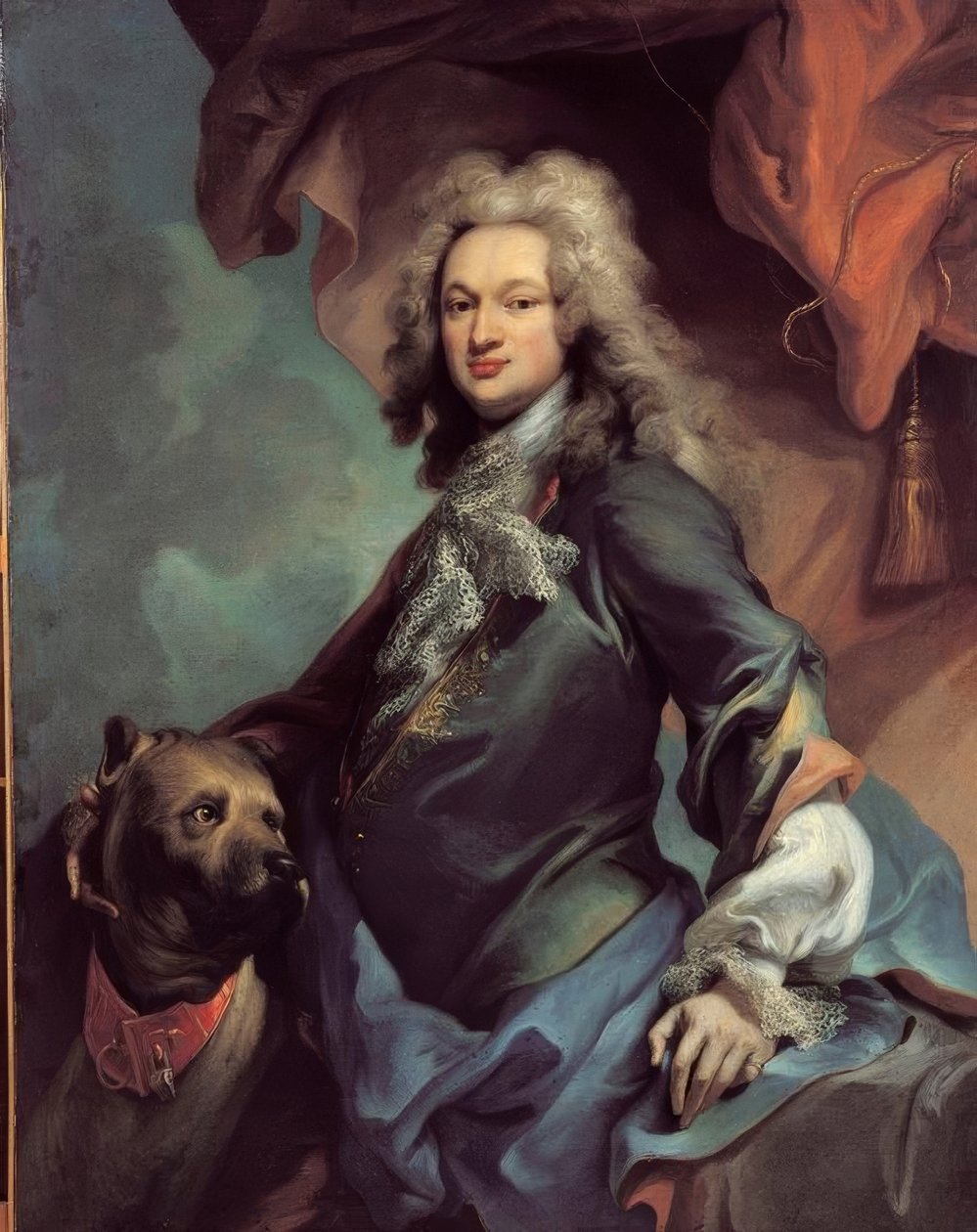 Portræt af en herre med en mastiff af Jacopo Amigoni
