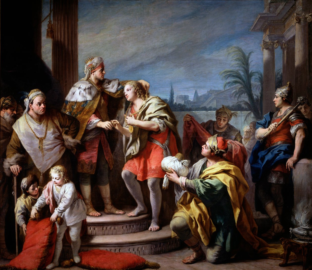 Joseph devant Pharaon - Josef før Farao - Peinture de Jacopo Amigoni (Giacomo Amiconi) (1675-1752), ca 1749 - Olie på lærred, 283x325 - Museo del Prado, Madrid af Jacopo Amigoni
