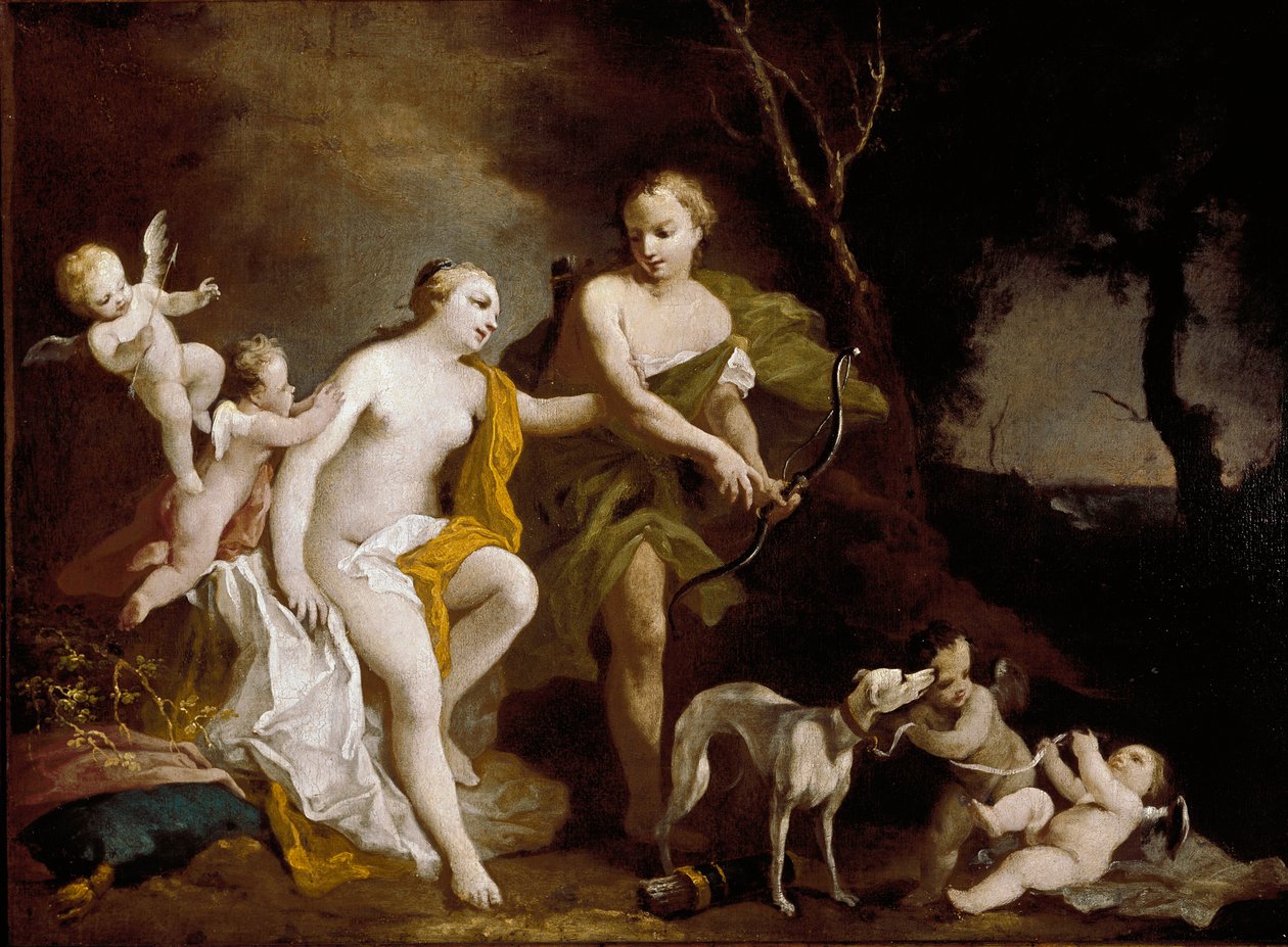 Venus og Adonis (Olie på lærred af Jacopo Amigoni