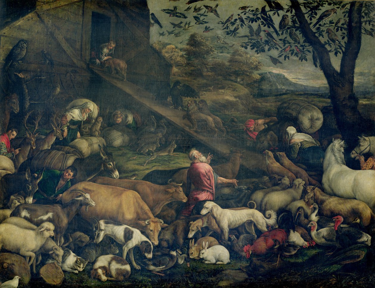 Dyr på vej ind i arken af Jacopo Bassano