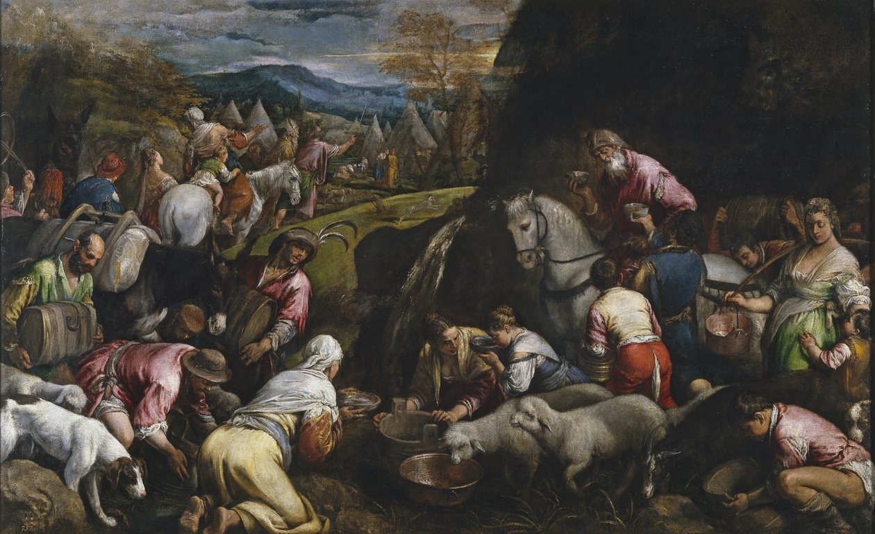 Moses slår vand fra klippen af Jacopo Bassano il vecchio