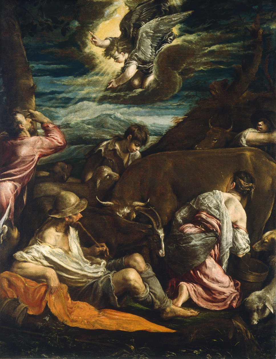 Bebudelsen til hyrderne, sandsynligvis 15551560. af Jacopo Bassano il vecchio