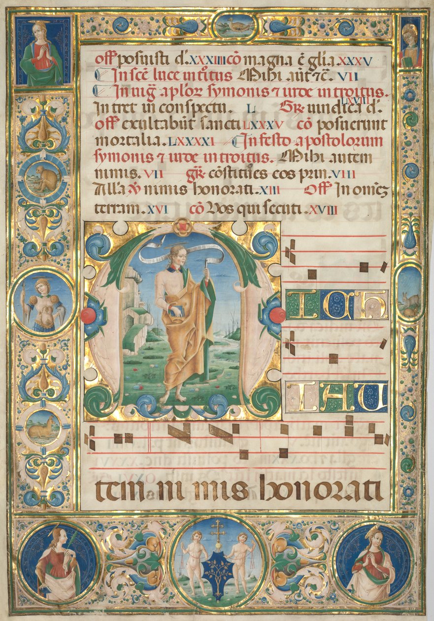 Blad fra en Gradual: Initial (M) med St. Andrew (recto) af Jacopo Filippo d